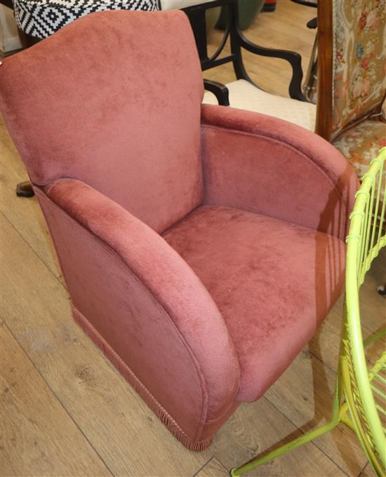 A small Art Deco dralon bedroom armchair